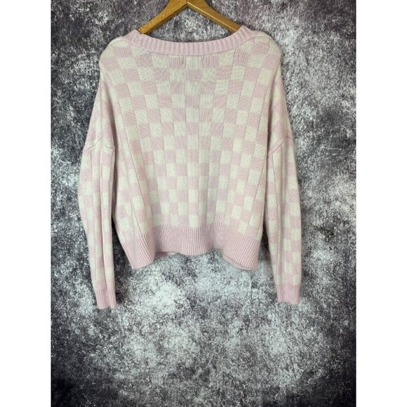 Just Polly Cardigan Sweater Womens S pink Knit Checked Oversized Preppy Coquette - Picture 9 of 11